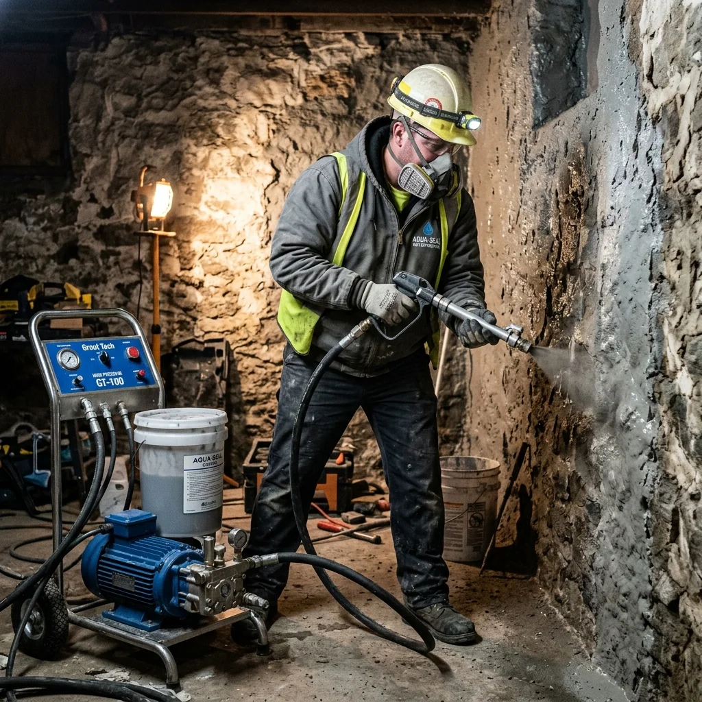 Application de mortier de cuvelage étanche dans une cave humide